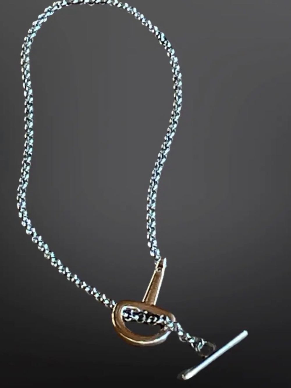 Mix Metal Horsebit Necklace, Gold and silver plated NWT - Picture 3 of 5